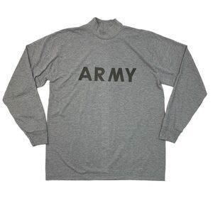 US Army T Shirt Mens L Large Grey PT Physical Fitness Uniform Mock Long Sleeve